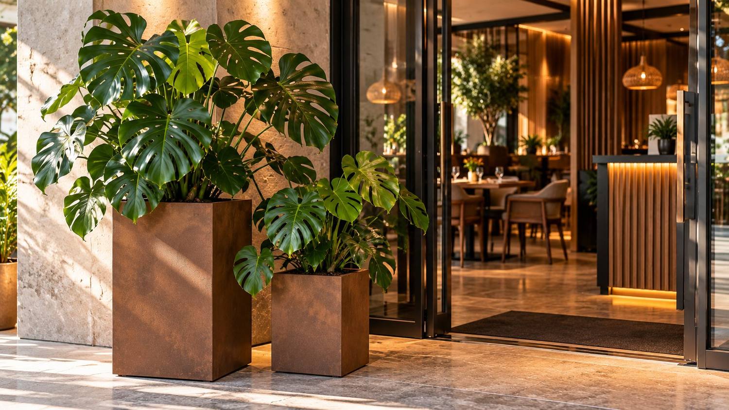 Monstera deliciosa u ukrasnoj tegli — Le Papillon